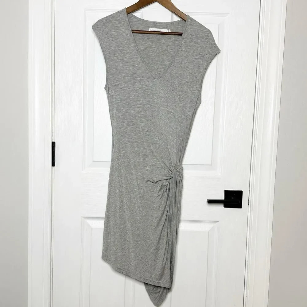 BISHOP + YOUNG Size L Gray Cap Sleeve Modal Knit Ruched T-Shirt Dress‎